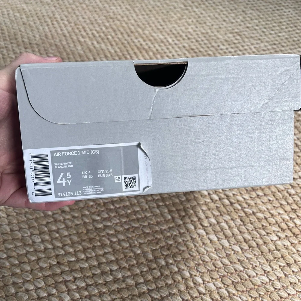 Nike Air Force 1 LE Mid Triple White 4.5 GS youth Kids Boys EUC W Box Tried On